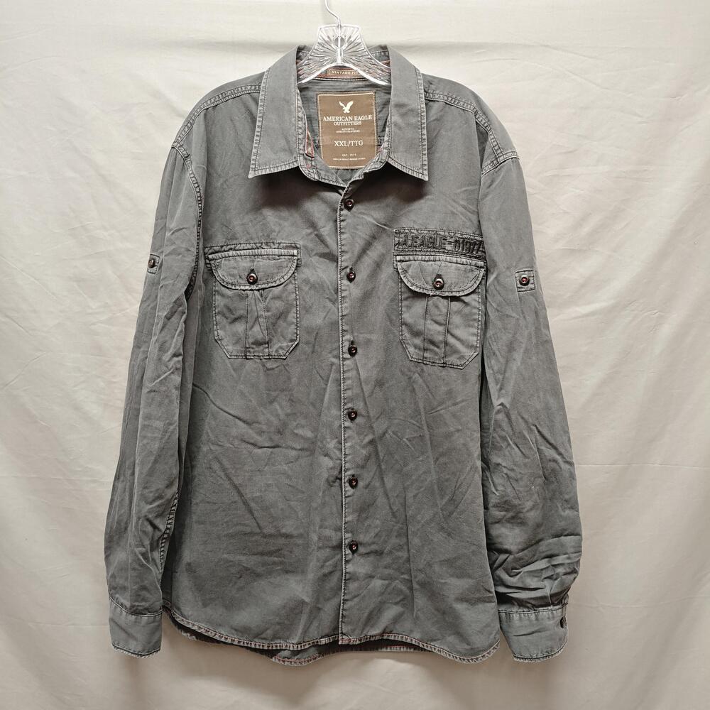 American Eagle Outfitters Shirt Mens XXL Gray Vintage Fit Button Front Casual